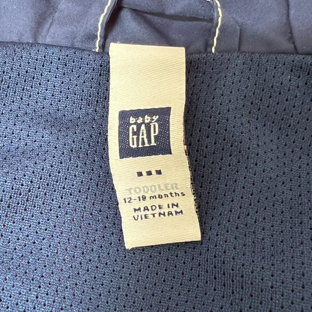 Baby GAP‎ classic Red & Blue jersey-lined Hooded rain coat 12-18 Mo EUC